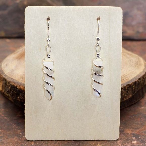 Rainbow Moonstone Coil Wrapped Point Earrings - Picture 1 of 1